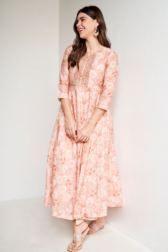 Peach Floral Flared Dress, Peach, image 5